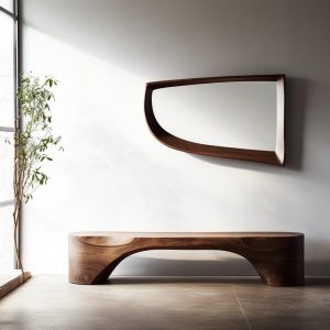 Real Walnut Wooden Frame Mirror,  Asymmetrical Mirror, Irregular Mirror,  Bathroom Mirror, Vanity Mirror, Wavy Mirror, Home Decor Mirror