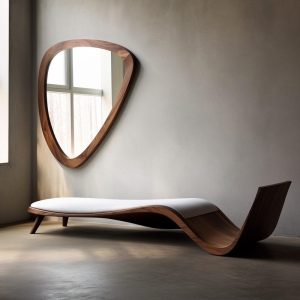 Real Walnut Wooden Frame Mirror,  Asymmetrical Mirror, Irregular Mirror,  Bathroom Mirror, Vanity Mirror, Wavy Mirror, Home Decor Mirror