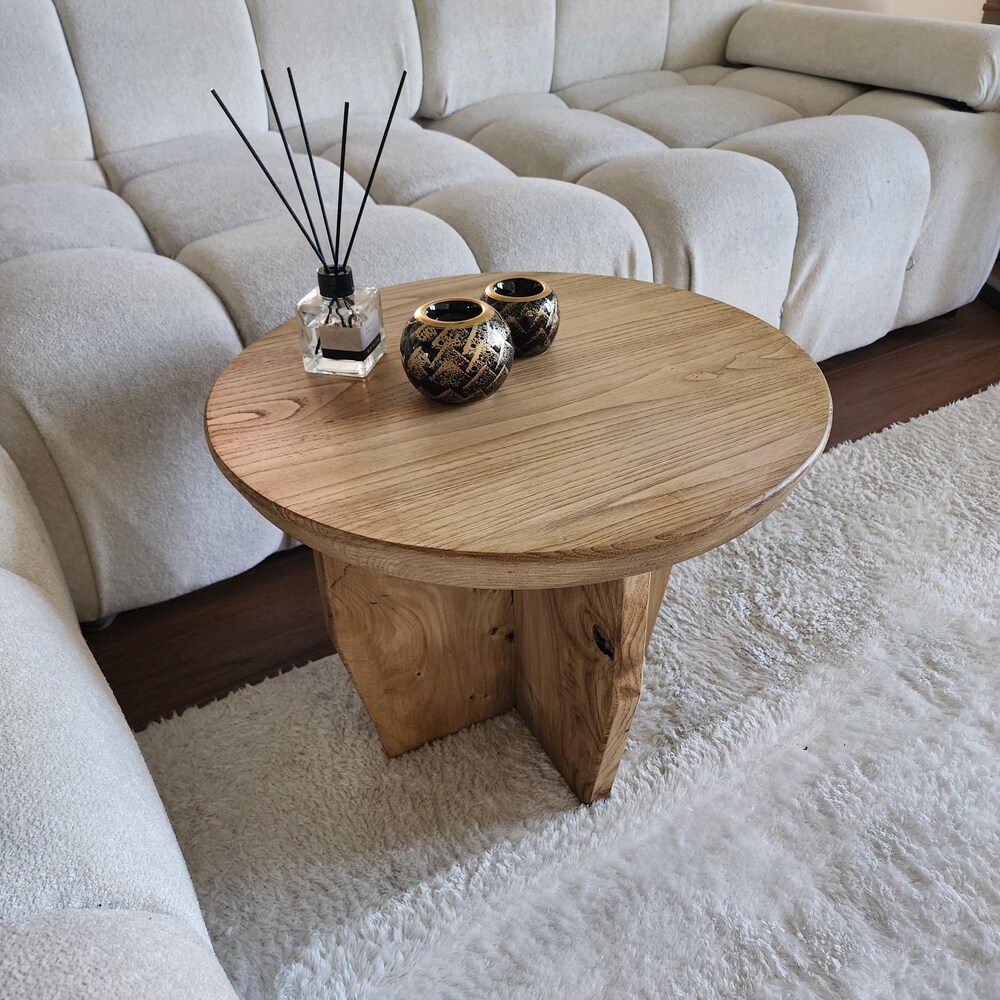 Round Rustic Coffee Table - Minimalist Oak Wood Table - Modern Small Living Room Table - Handmade Solid Wood Side Table - Mother’s Day Gift - Image 6
