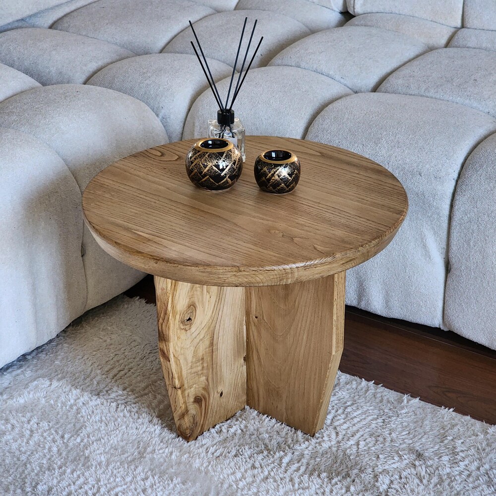 Round Rustic Coffee Table - Minimalist Oak Wood Table - Modern Small Living Room Table - Handmade Solid Wood Side Table - Mother’s Day Gift