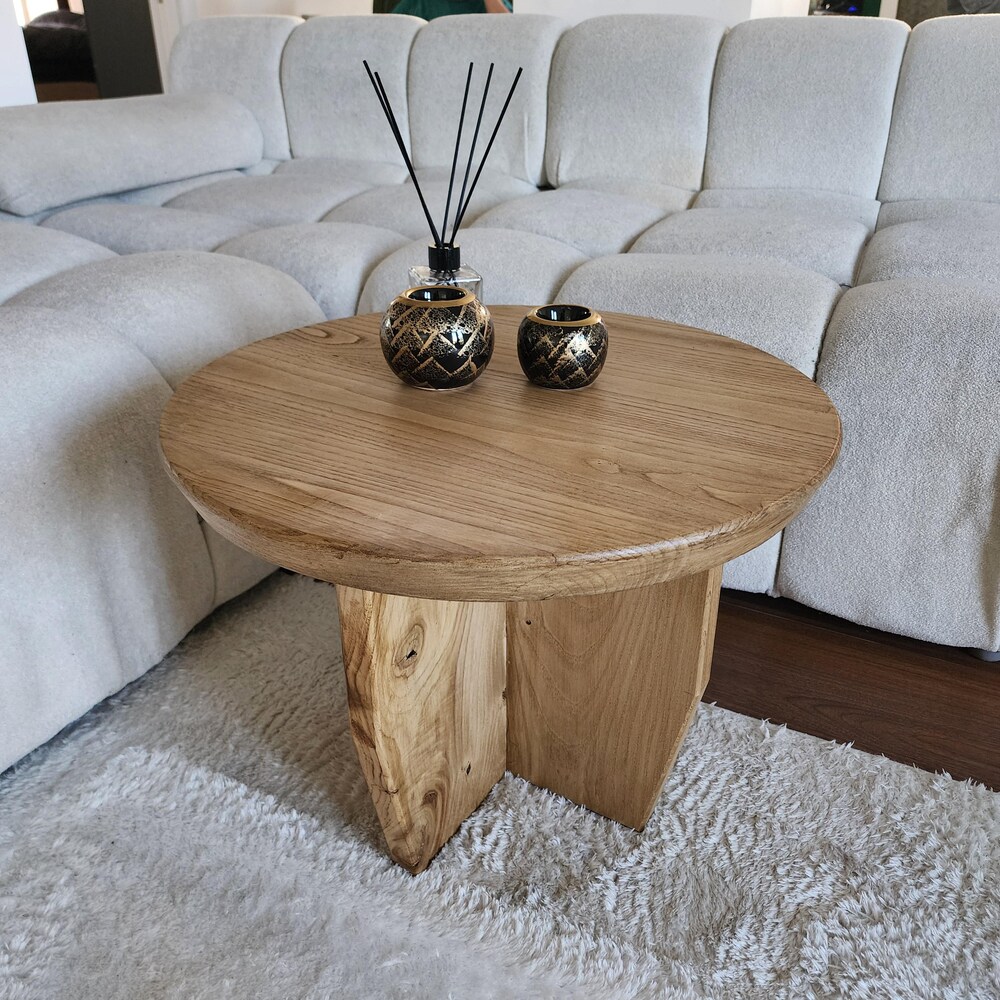 Round Rustic Coffee Table - Minimalist Oak Wood Table - Modern Small Living Room Table - Handmade Solid Wood Side Table - Mother’s Day Gift - Image 5