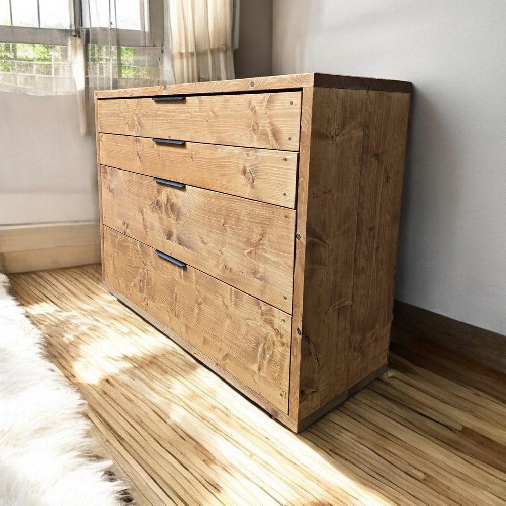 Farmhouse style chest of soft close drawers pull handles solid reclaimed wood dresser tv stand sideboard storage solution rustic cabinet - Image 3