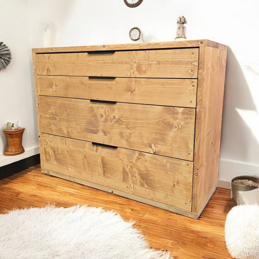 Farmhouse style chest of soft close drawers pull handles solid reclaimed wood dresser tv stand sideboard storage solution rustic cabinet - Image 7
