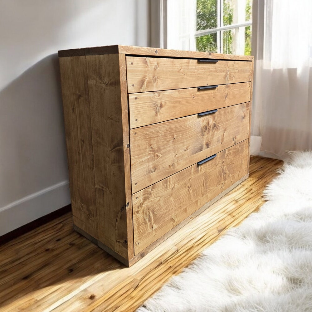 Farmhouse style chest of soft close drawers pull handles solid reclaimed wood dresser tv stand sideboard storage solution rustic cabinet - Image 9