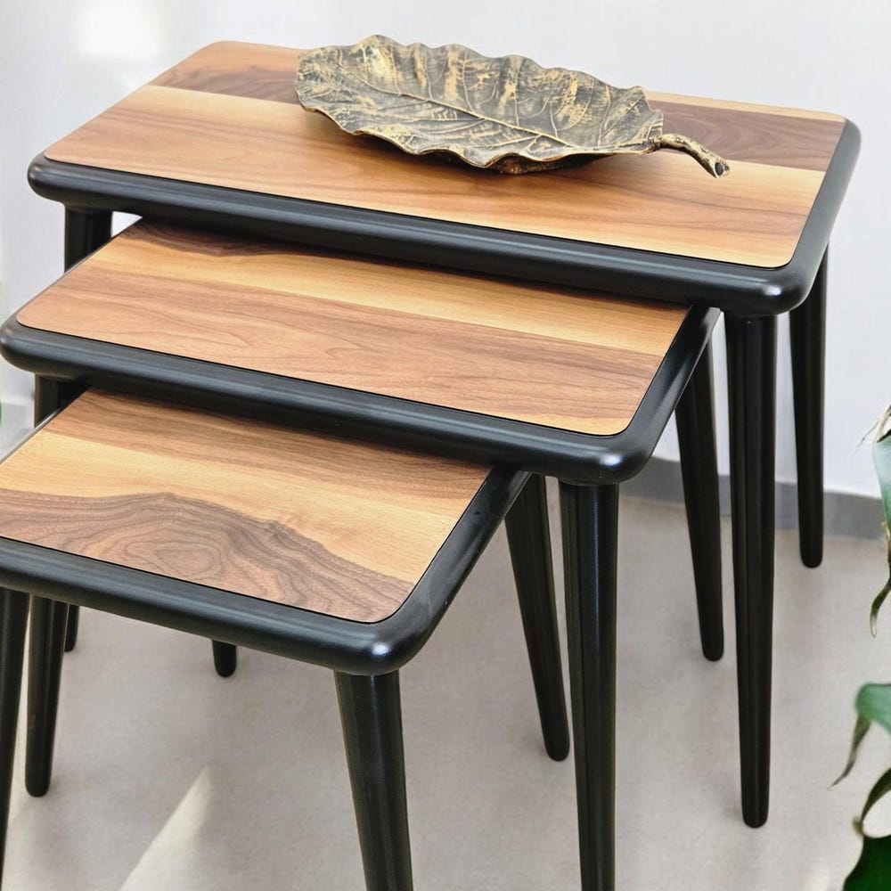 Nest of Tables Set of 3 Walnut Solid Wood Nesting Side Tables Modern Farmhouse Coffee & End Table Set - Image 10