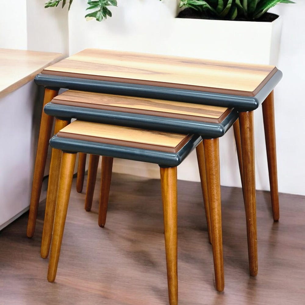 Wooden Nesting Coffee Tables Set of 3, Rustic Solid Wood End & Coffee Tables, Modern Minimalist Living Room Furniture - Image 3