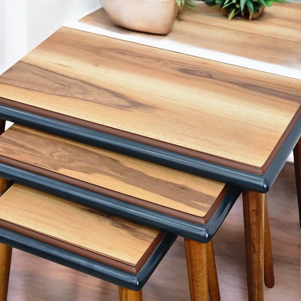 Wooden Nesting Coffee Tables Set of 3, Rustic Solid Wood End & Coffee Tables, Modern Minimalist Living Room Furniture - Image 7