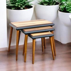 Wooden Nesting Coffee Tables Set of 3, Rustic Solid Wood End & Coffee Tables, Modern Minimalist Living Room Furniture