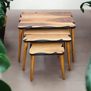 Wooden Coffee Table Set of 3 Nesting Tables, Modern Farmhouse Side Tables, Mid Century Modern Nesting Coffee Table Set for Living Room