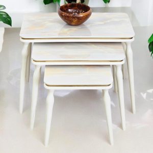 Minimalist Square Nesting Coffee Tables Set – Rustic Wooden Living Room Sofa & End Tables, Space-Saving Rectangular Furniture