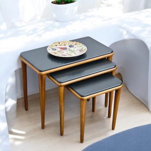 Solid Coffee Table Set of 3 - Rectangular & Square Nesting Sofa Tables, Space Saving Coffee - End Side Tables