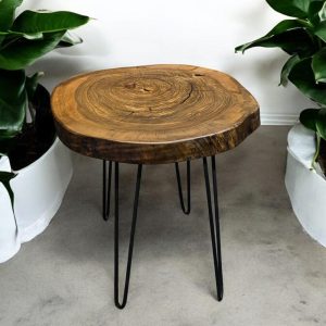 Rustic Round Walnut Coffee Table – Live Edge, Handcrafted Wood Side Table, Unique Rustic Side Tables for Living Room