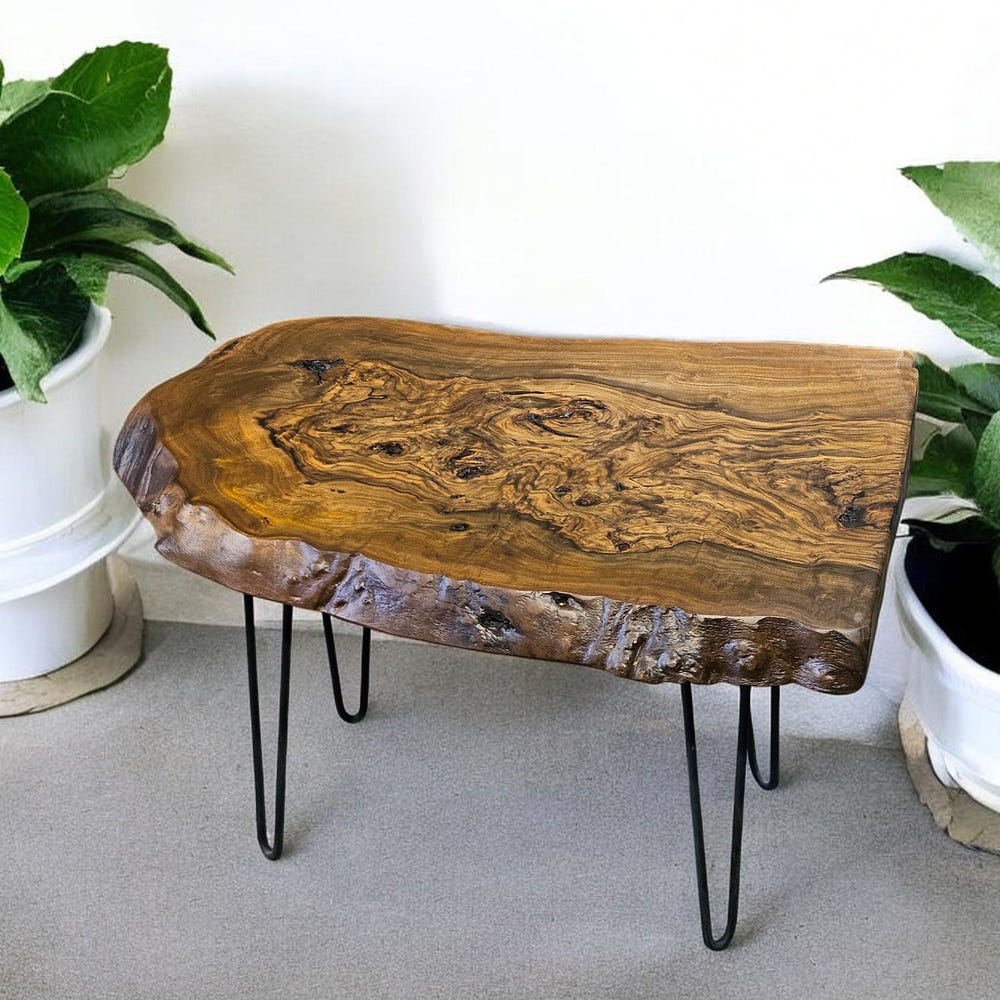 Live Edge Walnut Coffee Table - Rustic Round Wood Side Table, Handcrafted Unique Rustic Side Tables for Living Room - Image 3
