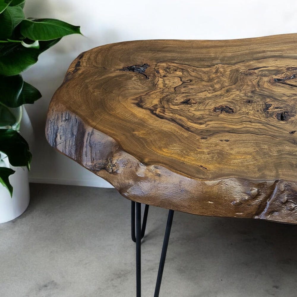 Live Edge Walnut Coffee Table - Rustic Round Wood Side Table, Handcrafted Unique Rustic Side Tables for Living Room - Image 7