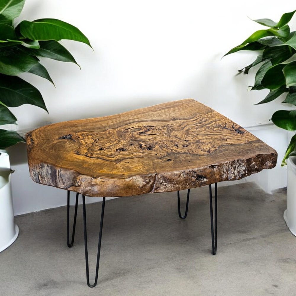 Live Edge Walnut Coffee Table - Rustic Round Wood Side Table, Handcrafted Unique Rustic Side Tables for Living Room - Image 6