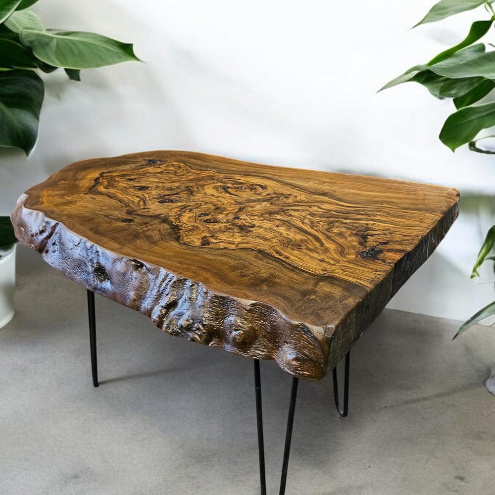 Live Edge Walnut Coffee Table - Rustic Round Wood Side Table, Handcrafted Unique Rustic Side Tables for Living Room - Image 5