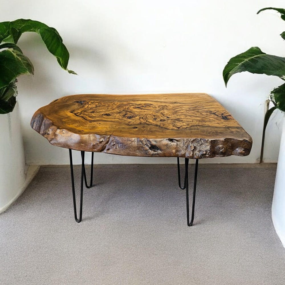 Live Edge Walnut Coffee Table - Rustic Round Wood Side Table, Handcrafted Unique Rustic Side Tables for Living Room