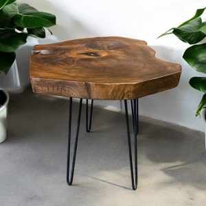 Walnut Coffee Table Round Rustic Handmade Wood Accent Small Living Room Decorative Table