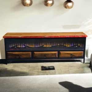 Walnut Wood TV Stand Rustic Epoxy Media Console Farmhouse TV Unit Storage Shelf with Wooden Shelves