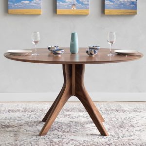Round Dining Table  Handmade In Solid Walnut, Cherry, Mahogany Or Oak Wood, Mid Century Modern Pedestal Base