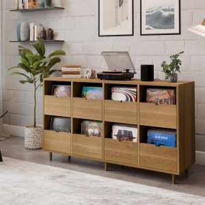 Record Credenza with Pull-Out Drawers in Solid American White Oak