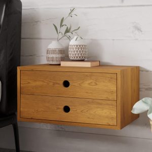 Floating Nightstand with Double Drawers in Solid Cherry