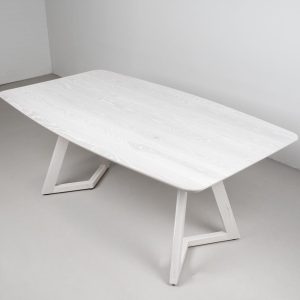White Table Made of Solid Ash, Squoval Shape Dining Table, Modern Wood Table for Kitchen or Dining Room, Modern White Wood Dining Table