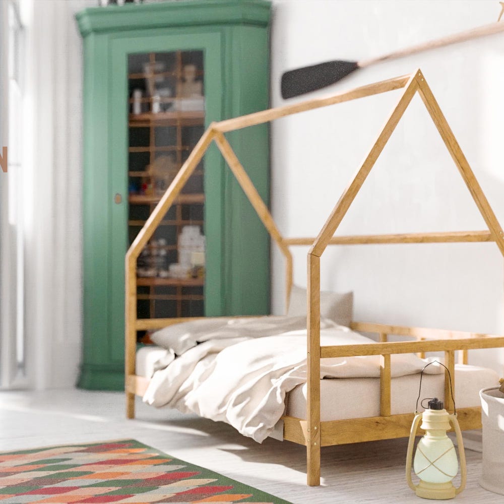 Wood House Bed Frame for Kids | Twin Bed, Toddler Bed, House Bed | Perfect for Children’s Home & Nursery | Full Bed Options for Kids Bedroom - Image 4