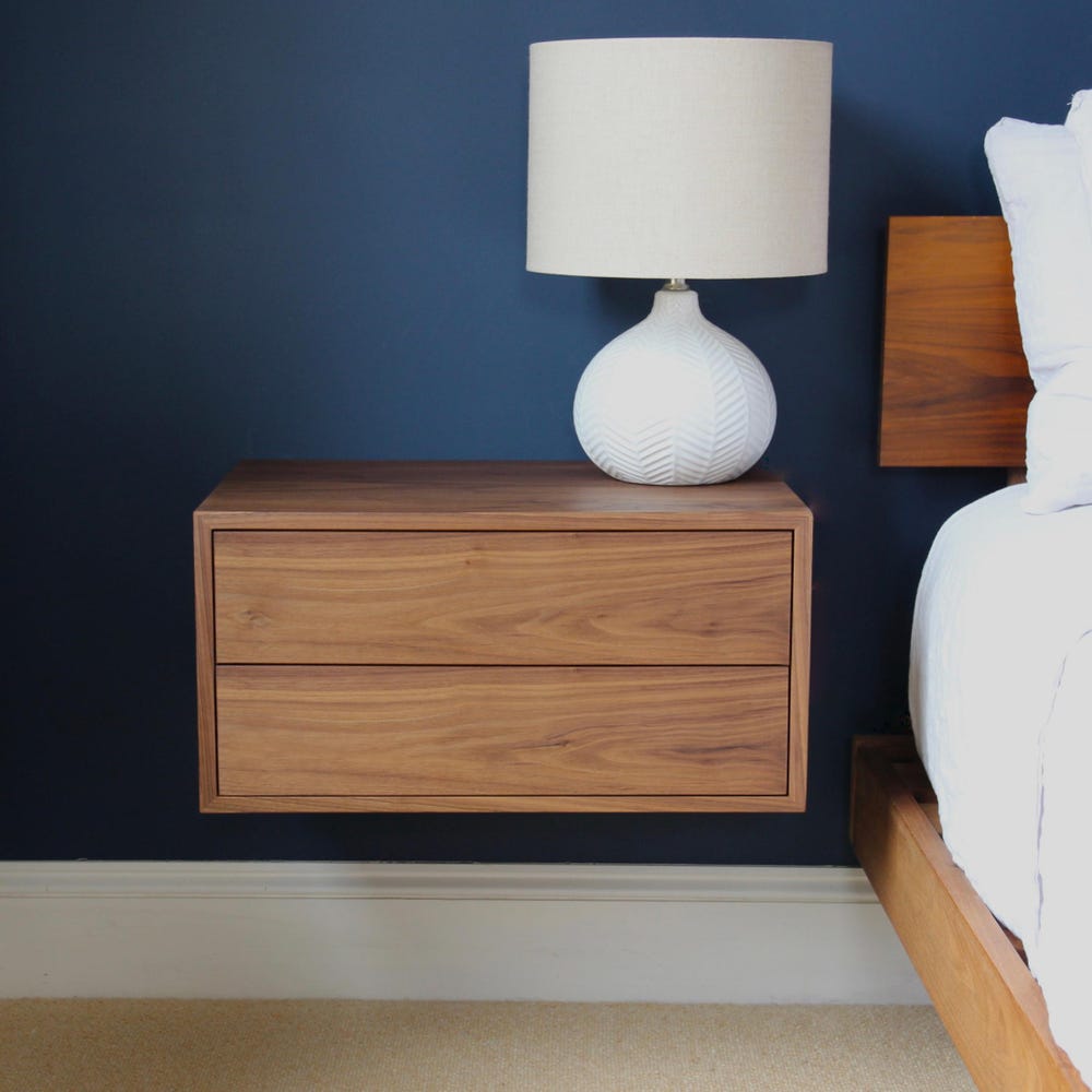 Floating Nightstand with Double Drawers in Walnut / Mid Century Modern Bedside Table - Image 3