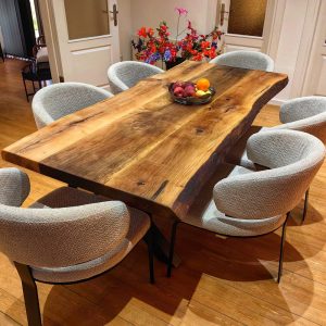 Walnut wooden living edge dining table, handmade solid kitchen rustic table top, home and living room furniture