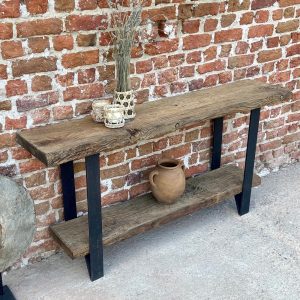 Reclaimed Wood Console Table with Shelf, Rustic Wood Hallway Table, Long Console Table Metal Legs, Reclaimed Console Table Wood