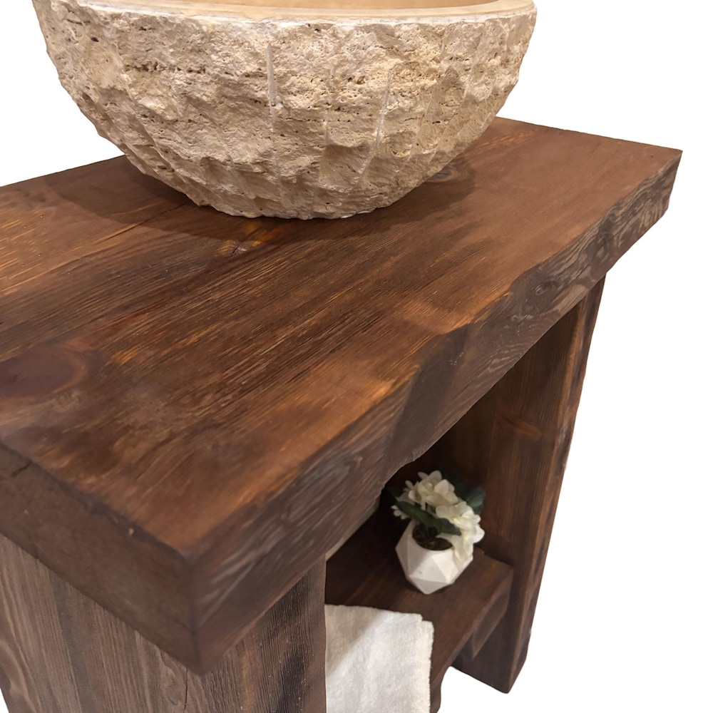 Custom Handmade Rustic Wooden Bathroom Vanity - Farmhouse Style Sink Shelf with Live Edge Reclaimed Handcrafted cabinet Wood Country Style - Image 6