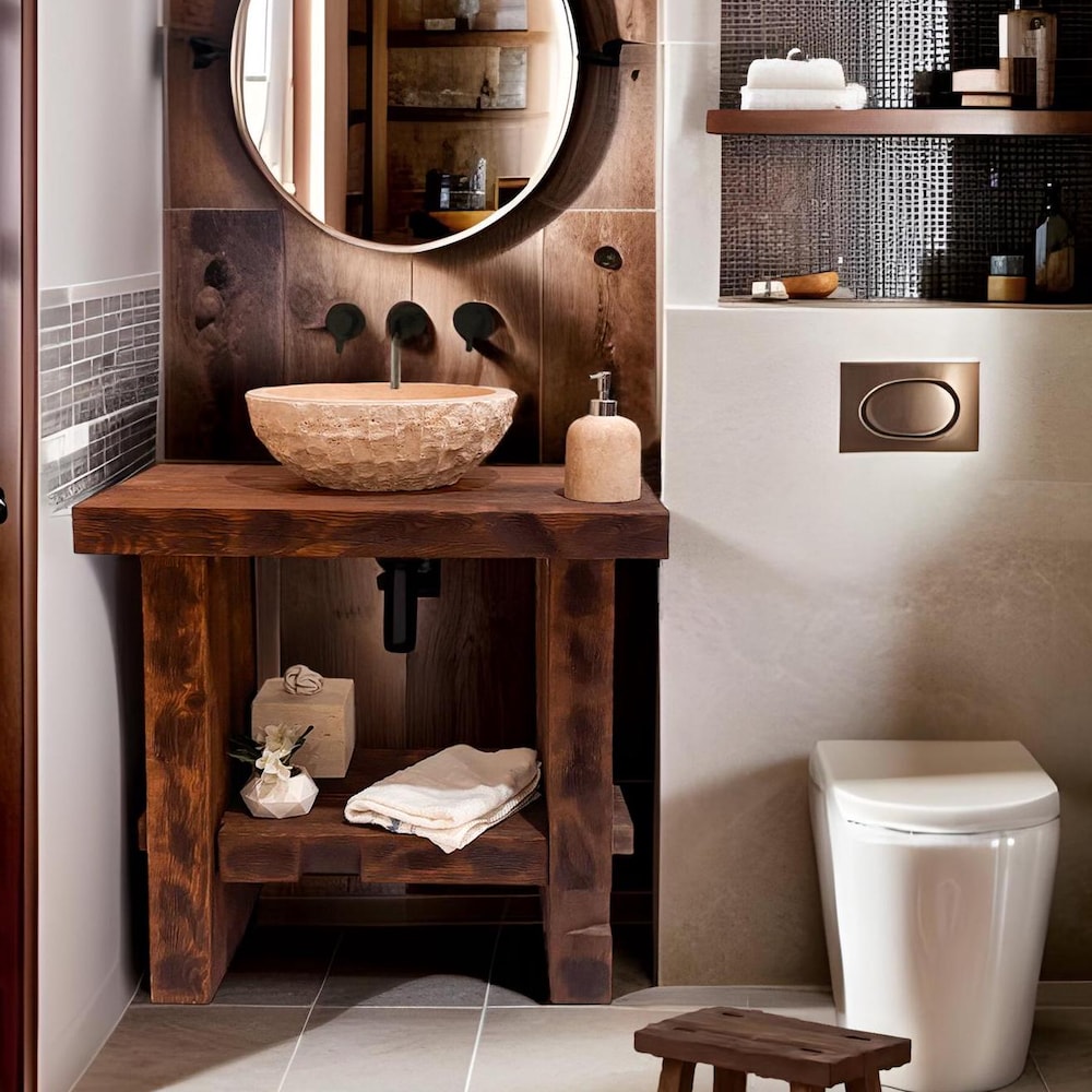 Custom Handmade Rustic Wooden Bathroom Vanity - Farmhouse Style Sink Shelf with Live Edge Reclaimed Handcrafted cabinet Wood Country Style - Image 9