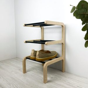 3 Tier Narrow Vertical Shoe Stand for Entryway | Free Standing Shoe Shelf Rack for Small Spaces | Modern Wooden Shoes Organizer