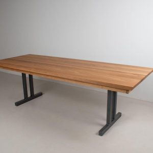 Oak Dining Room Table with Leaf, Oak Extendable Table on Gunmetal Steel Legs, Wood Extension Table with Leaves, Solid Oak Table Top