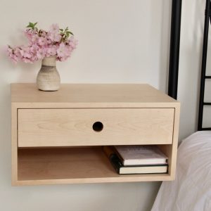 Floating Nightstand with Drawer in Solid Maple,  Scandinavian Modern Bedside Table