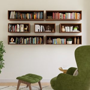 Floating Bookshelf Storage Cabinet Handmade in Solid Walnut