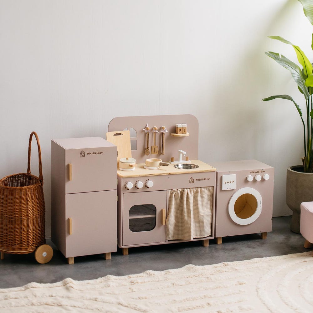 Wooden Montessori Kids Kitchen Playset - Imagination Station for Little Cooks, Christmas Gift Toddler Girl, First Birthday, Pretend Play Set