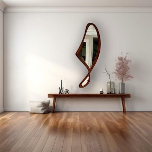 Real Walnut Wooden Frame Mirror,  Asymmetrical Mirror, Irregular Mirror,  Bathroom Mirror, Vanity Mirror, Wavy Mirror, Home Decor Mirror