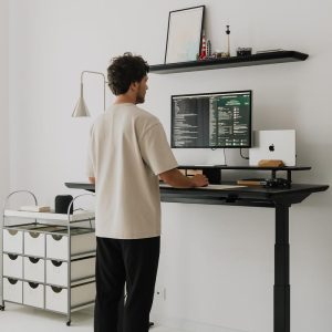 Standing Desk Pro Bundle - Solid Wood Standing Desk with Grommet and Cable Tray, Black Legs, Adjustable-Height Desk, Handmade Computer Desk