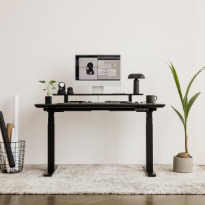 Oakywood Solid Wood Standing Desk Bundle - Standing Desk, Black Legs, Adjustable-Height Desk, Electric Desk, Handcrafted Computer Desk