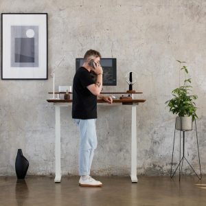 Oakywood Solid Wood Standing Desk Bundle - Standing Desk, White Legs, Adjustable-Height Desk, Electric Desk, Handcrafted Computer Desk