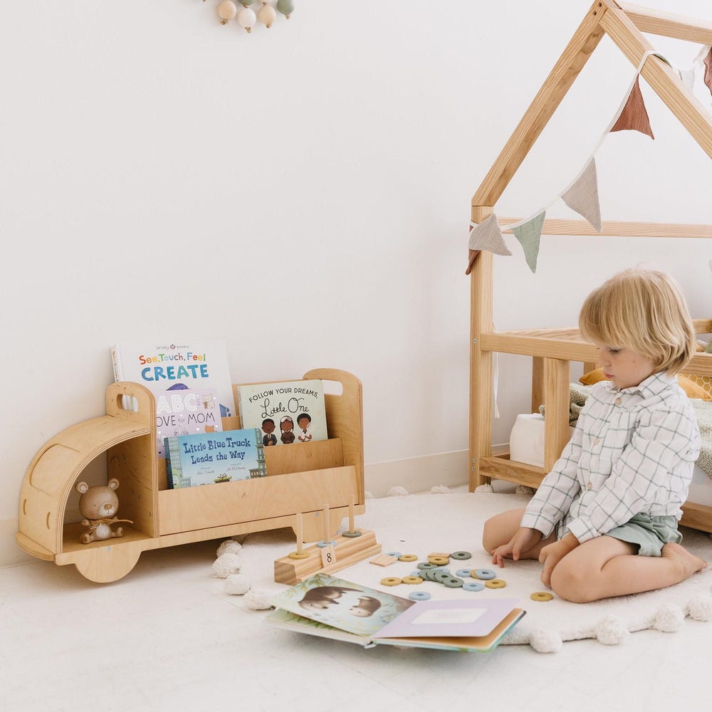 Christmas Gift for Toddler - Truck Bookcase, Montessori bookshelf, Unique Baby present, Nursery shelves, 1 year old gift, Waldorf furniture