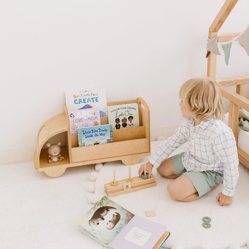 Christmas Gift for Toddler - Truck Bookcase, Montessori bookshelf, Unique Baby present, Nursery shelves, 1 year old gift, Waldorf furniture - Image 3