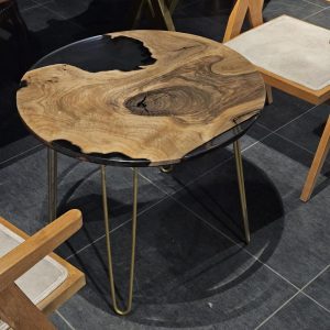 Epoxy Resin Coffee Table Walnut Wood - Round Live Edge Resin Table, Modern Rustic Epoxy Coffee Table for Living Room