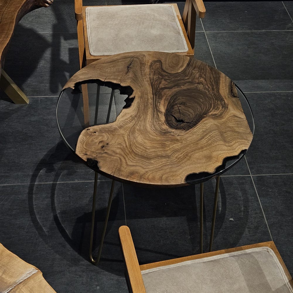 Epoxy Resin Coffee Table Walnut Wood - Round Live Edge Resin Table, Modern Rustic Epoxy Coffee Table for Living Room - Image 6