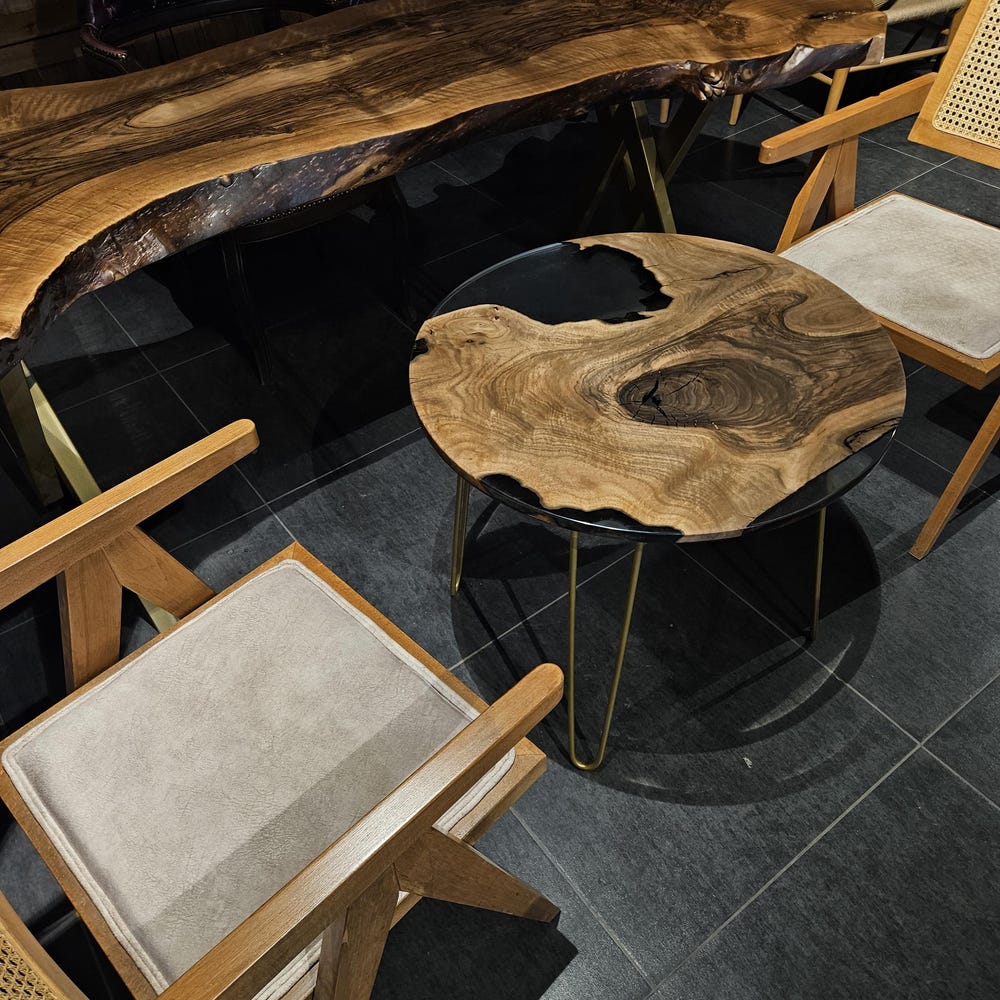 Epoxy Resin Coffee Table Walnut Wood - Round Live Edge Resin Table, Modern Rustic Epoxy Coffee Table for Living Room - Image 9