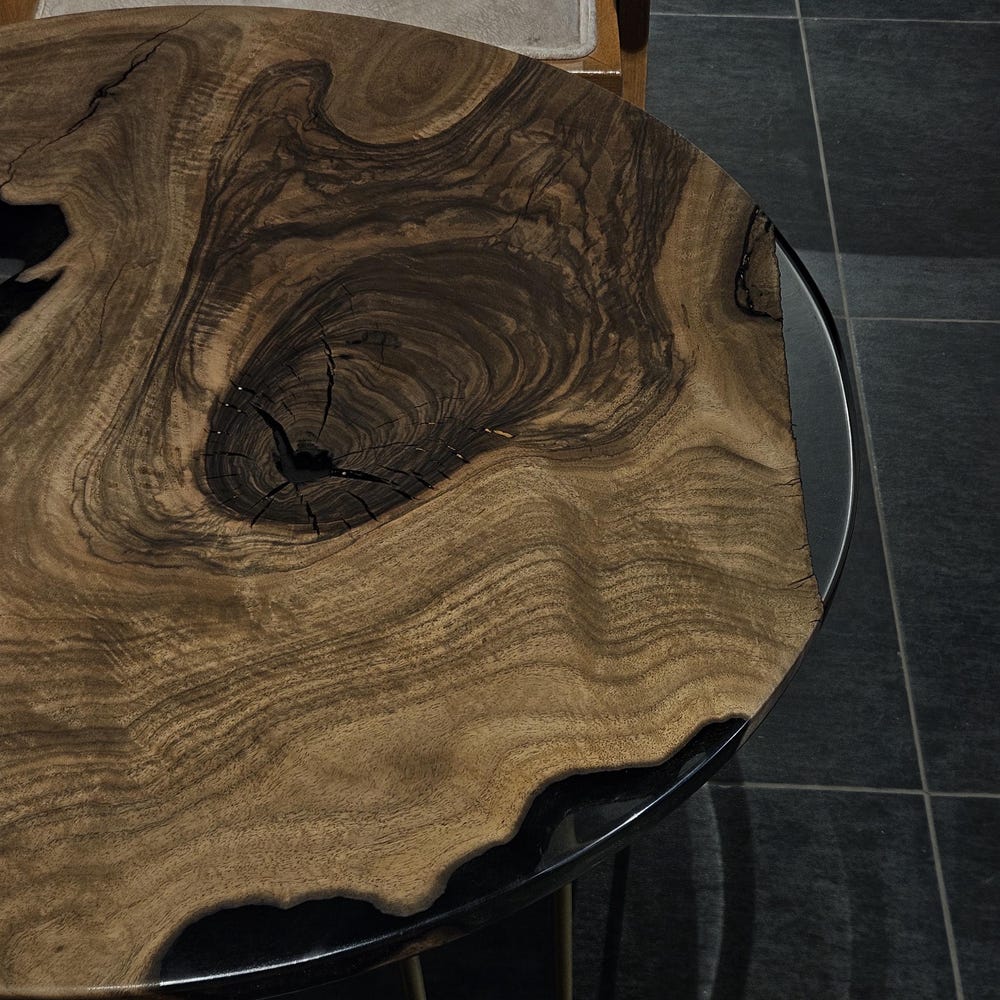 Epoxy Resin Coffee Table Walnut Wood - Round Live Edge Resin Table, Modern Rustic Epoxy Coffee Table for Living Room - Image 8