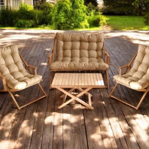 Premium Double-Sized Wooden Patio Chair Set - 2 Adjustable Garden Sun Loungers & Sofa, Folding Outdoor Furniture, Patio Sofa I Deckchair Set