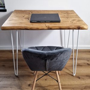 White Hairpin Legs Live Edge rustic Desk : Solid Wood Home Office Furniture, Kitchen and Dining Table, Reclaimed Multi-Board Design